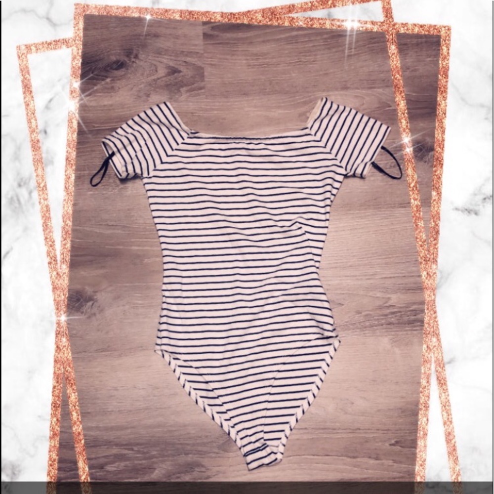 White and navy stripe bodysuit